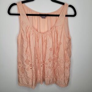 Vanessa Virginia Tank Top Womens Size 6 Peach Eyelet Embroidered Boho Lace Trim